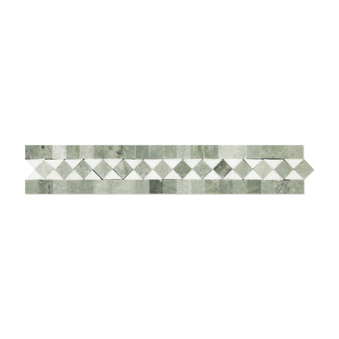 Thassos White BIAS w/ Ming Green Border 2"x12"